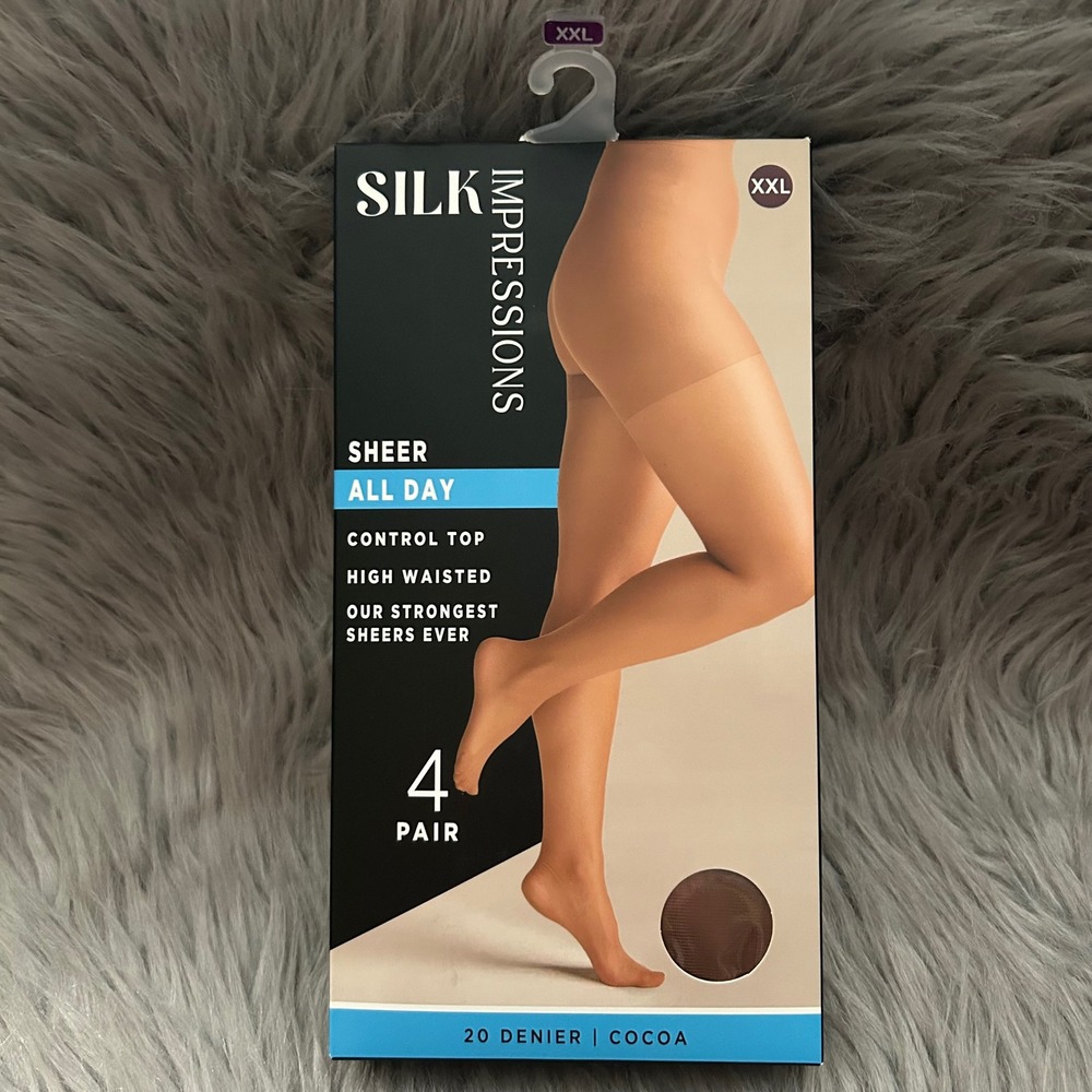 Silk Impressions Sheer Control Top Tights Womens Size XXL Cocoa High Waisted